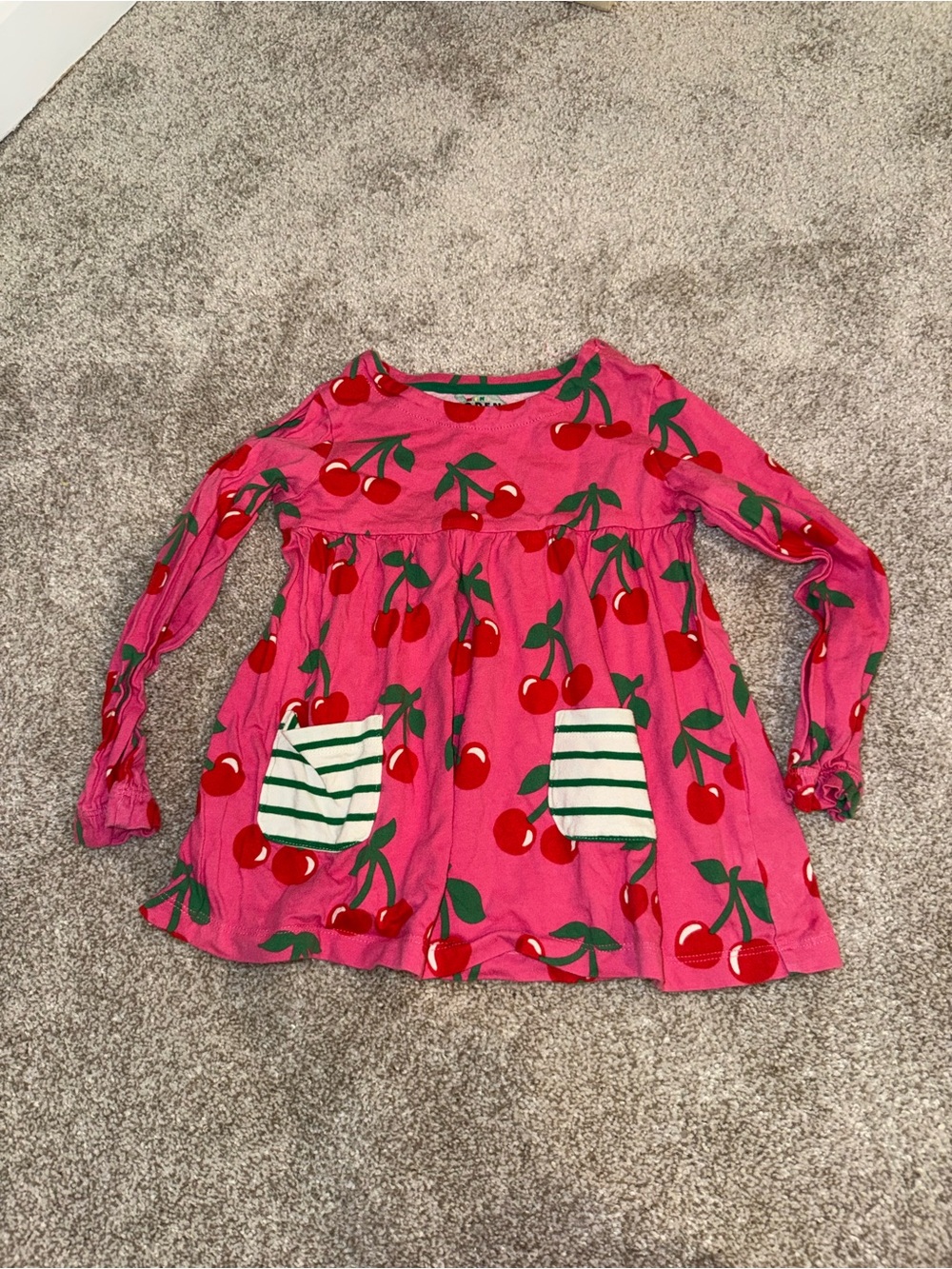 Mini Boden Hot Pink Cherry-Print Long Sleeve Tunic